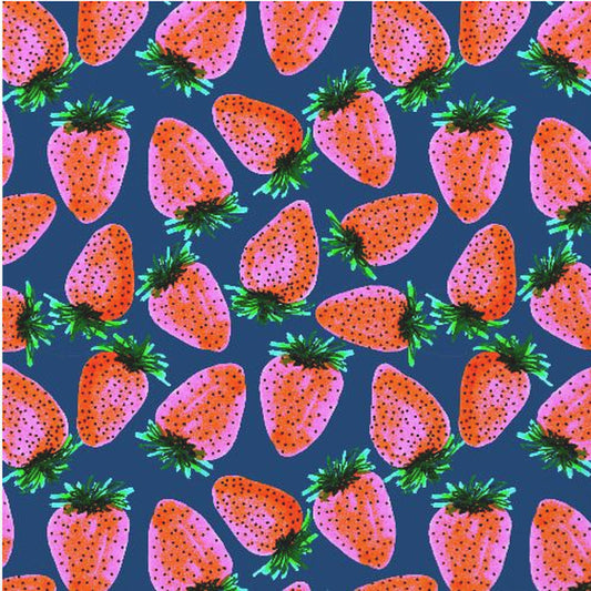 Roter Lavendel auf dunkelblauen Erdbeeren | Poster