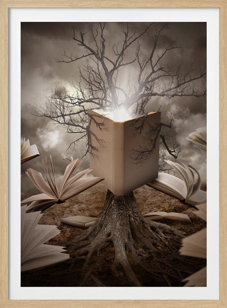 Alter Baum liest Geschichtenbuch | Poster