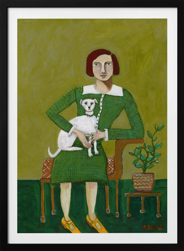 Vintage Lady with her white dog | Poster