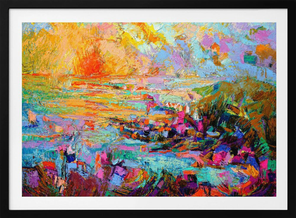 Sonnenuntergang über einer lebendigen Landschaft | Poster
