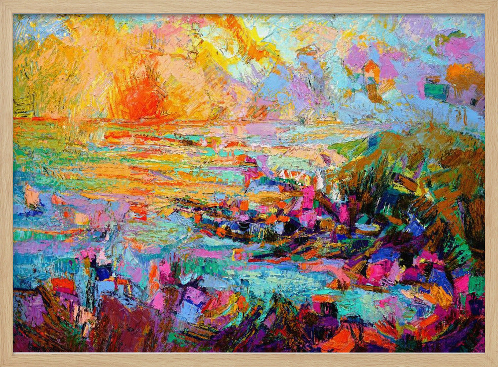 Sonnenuntergang über einer lebendigen Landschaft | Poster