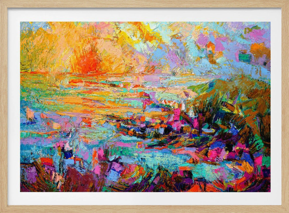 Sonnenuntergang über einer lebendigen Landschaft | Poster