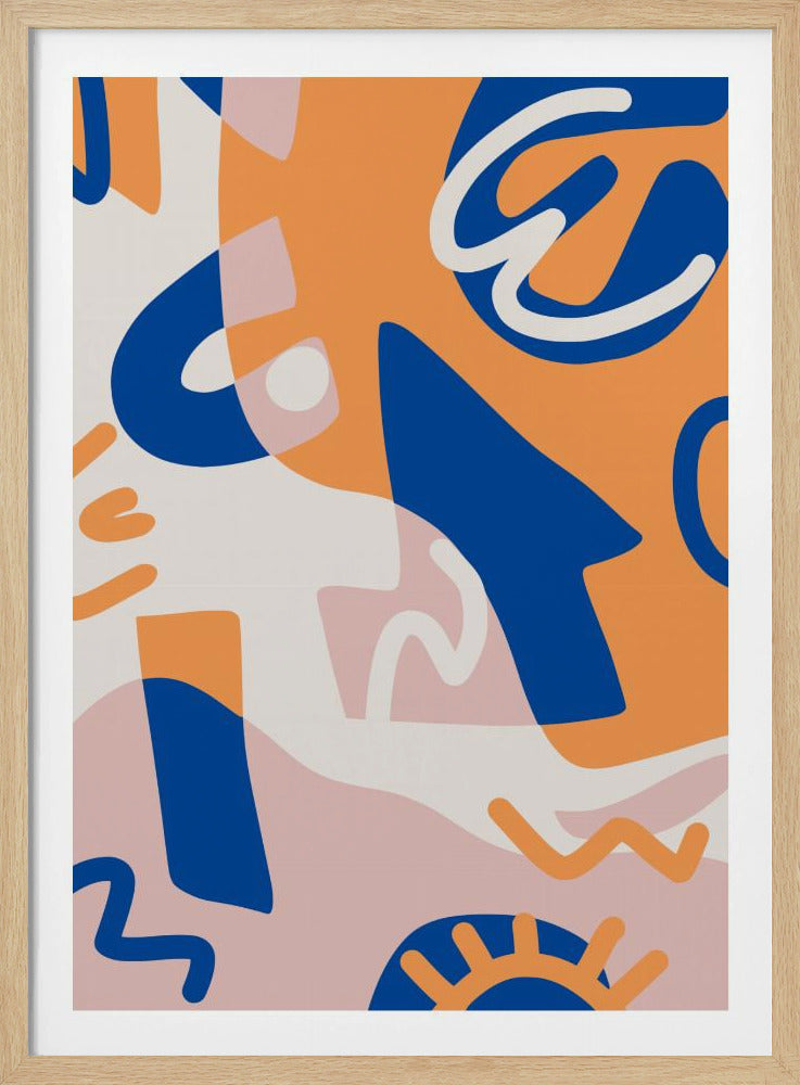 Abstrakte Formen in Blau und Orange | Poster