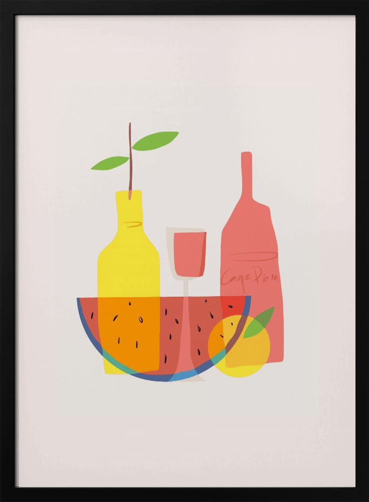 Stillleben mit Wein und Flaschen | Poster