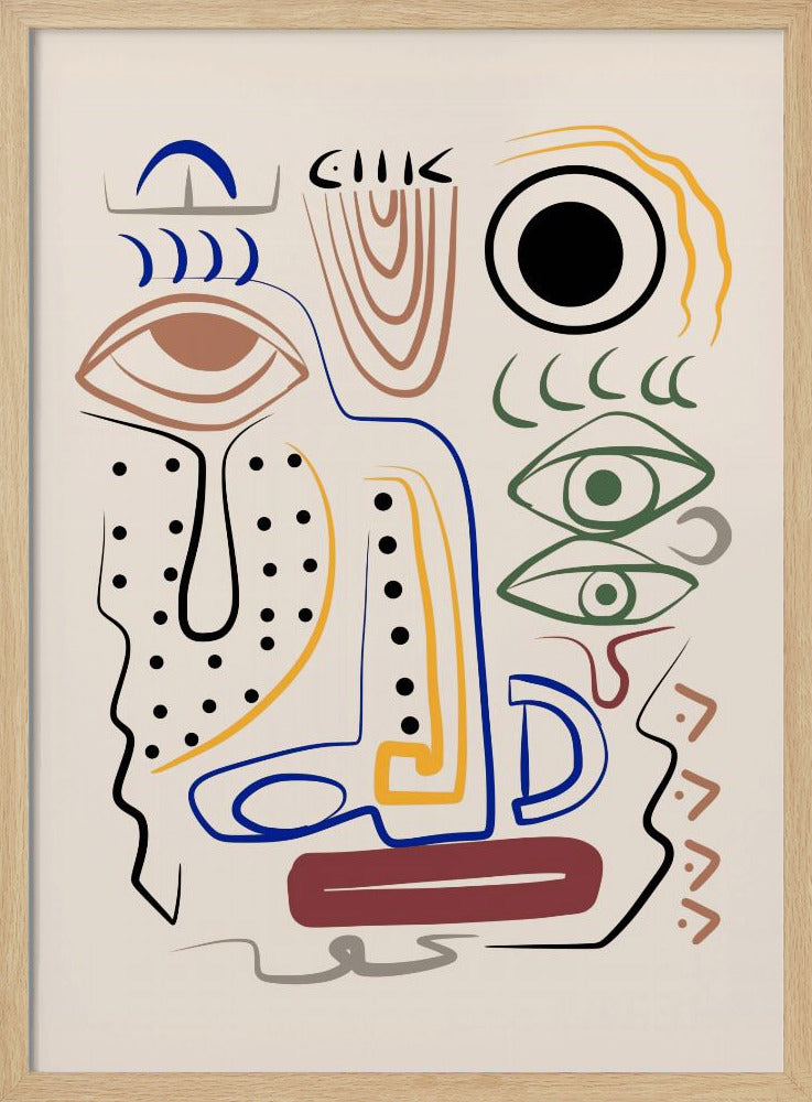 Line Art Bizarres Aborigine-Porträt | Poster