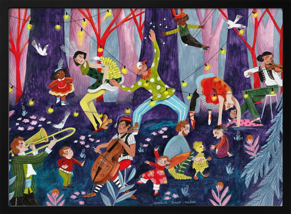 Circus performers and children in the forest | Poster