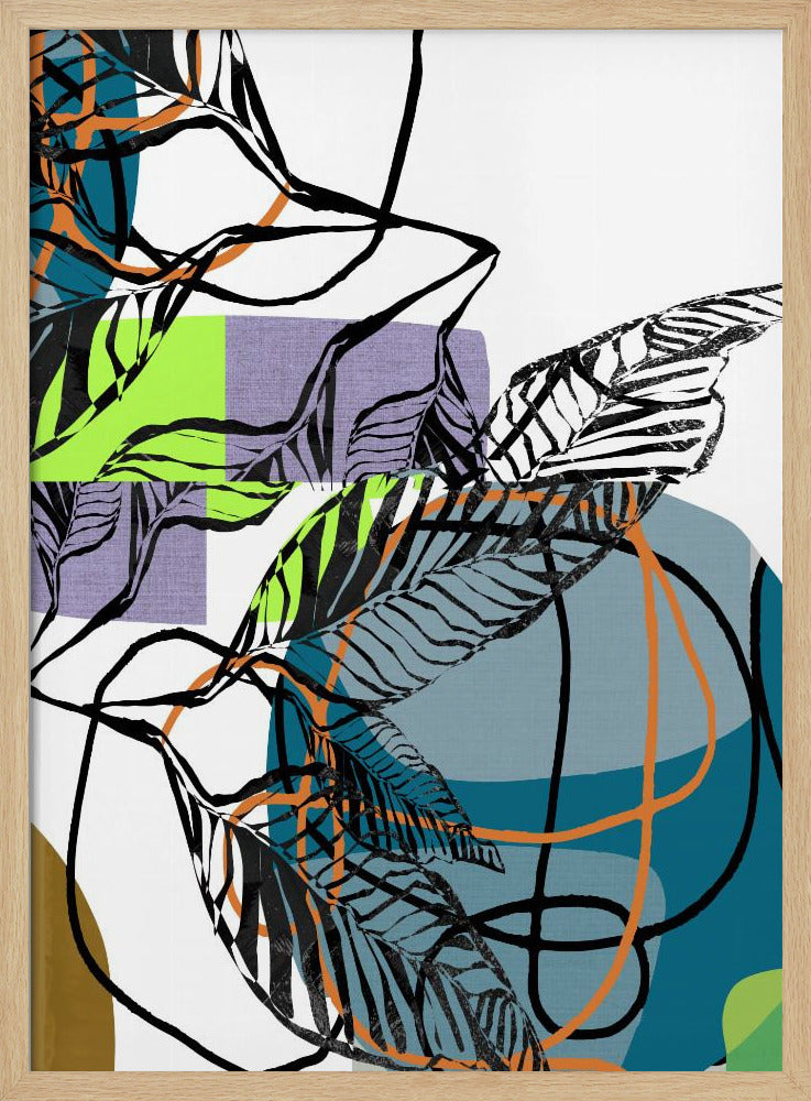 Abstract Black Leaves With Colour No1 | Poster