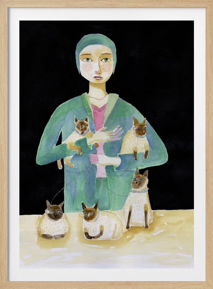 Dame mit fünf Siamkatzen | Poster