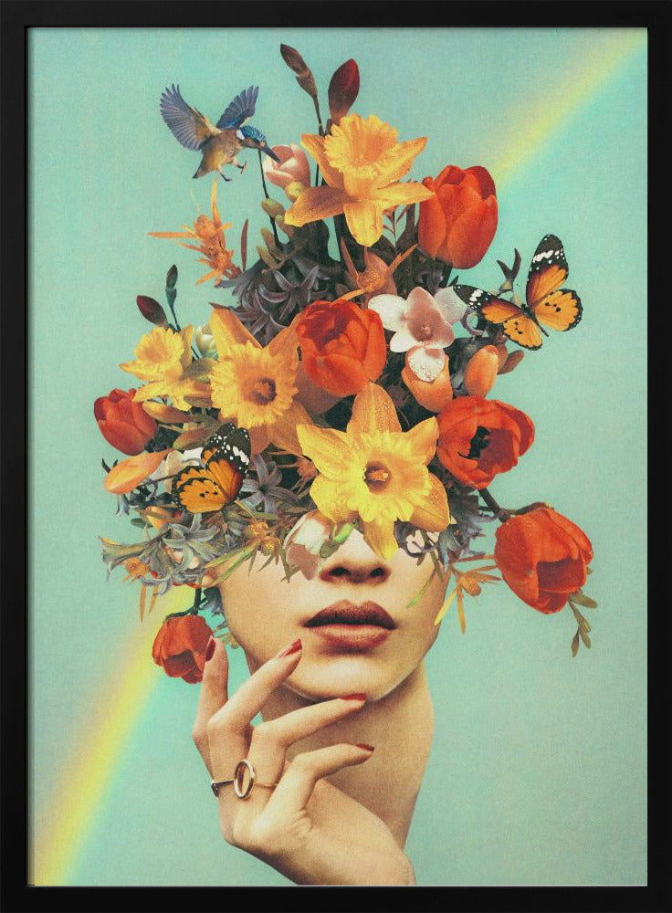 Baby blüht – Regenbogen, Blumen, Vögel und Schmetterlinge | Poster