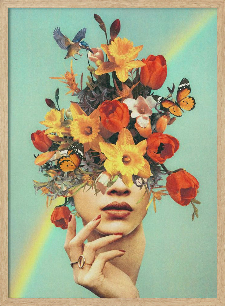 Baby blüht – Regenbogen, Blumen, Vögel und Schmetterlinge | Poster