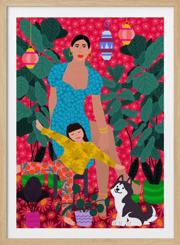 Frau und Kind im Garten | Poster