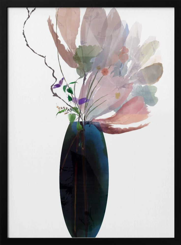 Blush Pink Floral in blauer Glasvase | Poster
