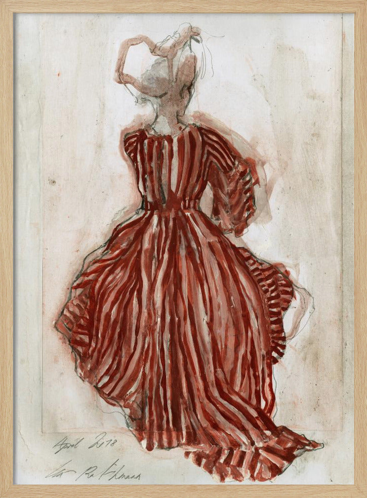 Frau in einem rot gestreiften Kleid | Poster