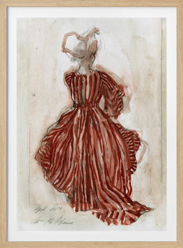 Frau in einem rot gestreiften Kleid | Poster