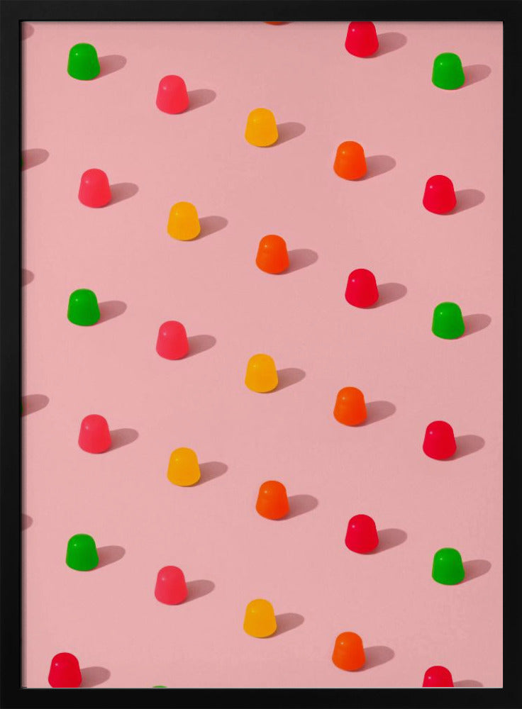Punkte-Bonbon-Gummitropfen – sich wiederholendes Muster auf rosa Hintergrund | Poster