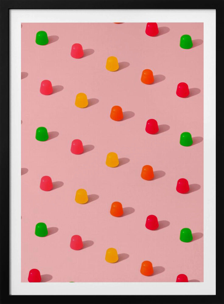 Punkte-Bonbon-Gummitropfen – sich wiederholendes Muster auf rosa Hintergrund | Poster