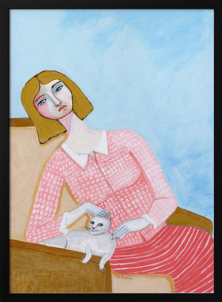 Dame mit weißer Katze | Poster