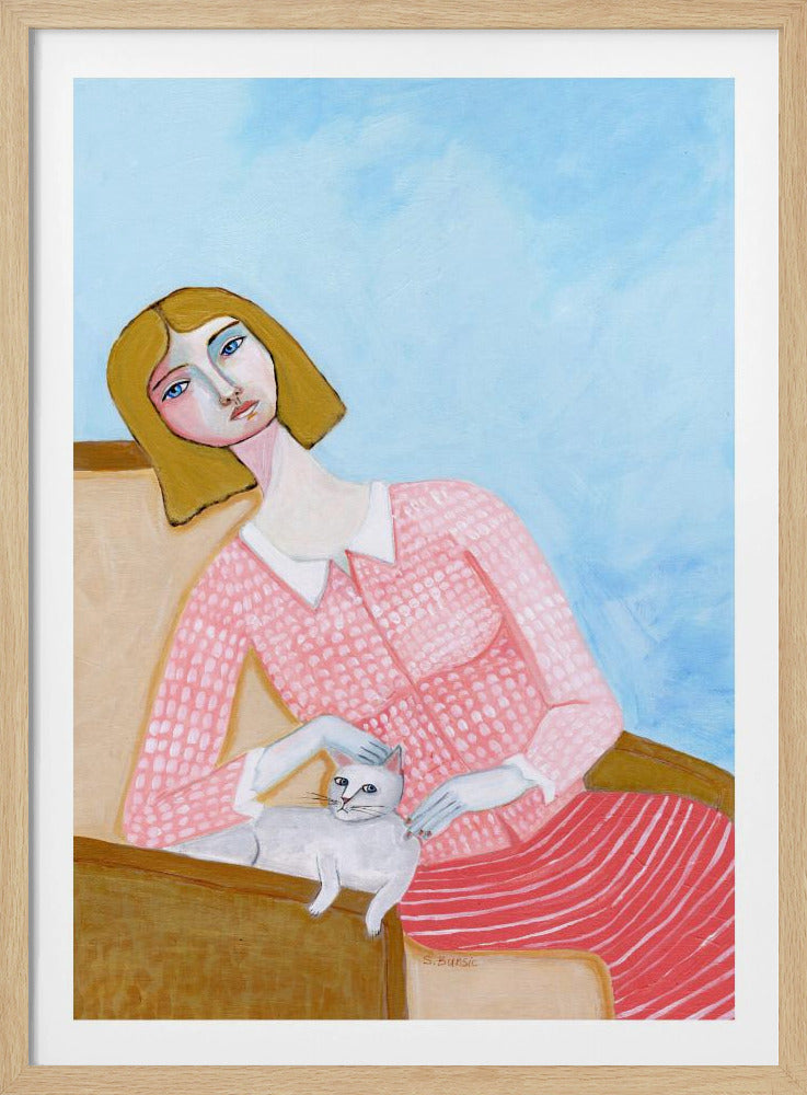 Dame mit weißer Katze | Poster