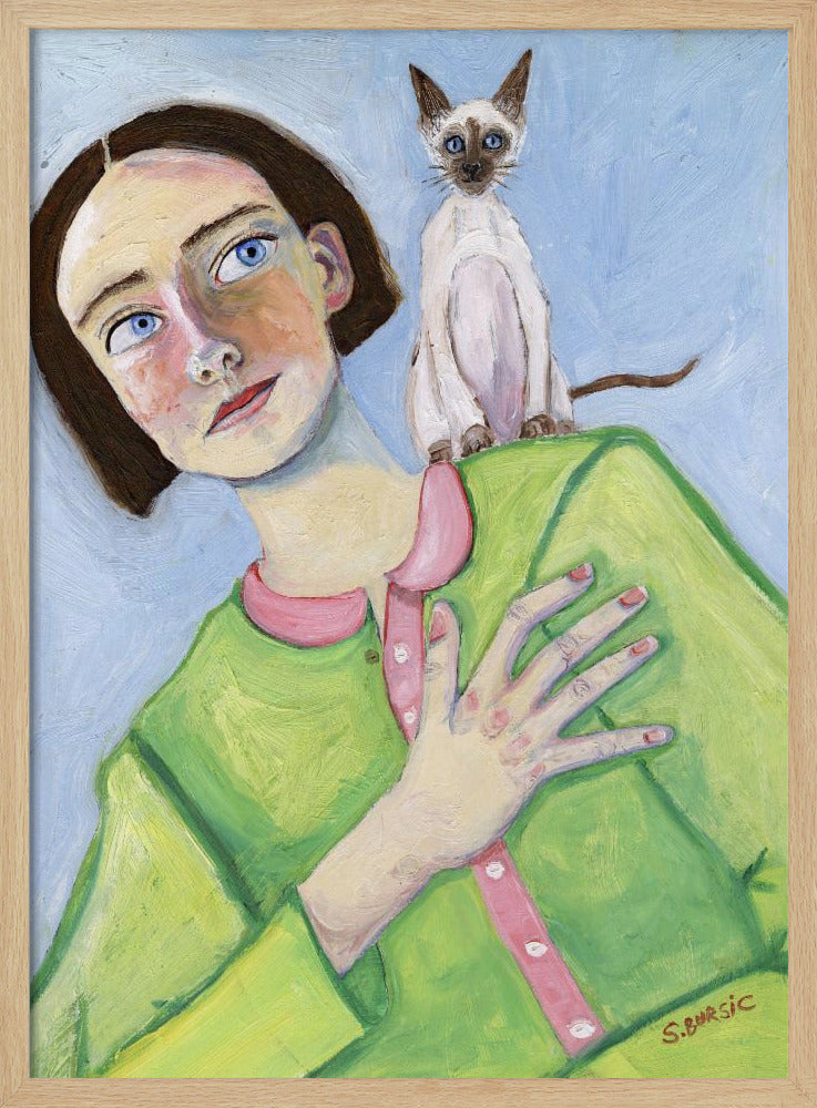 Mädchen mit Katze auf der Schulter | Poster
