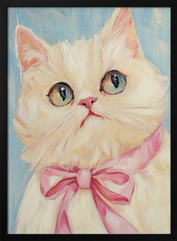 Rosa Schleife Weiße Katze | Poster