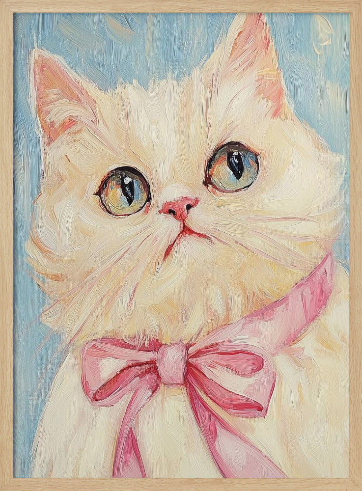 Rosa Schleife Weiße Katze | Poster