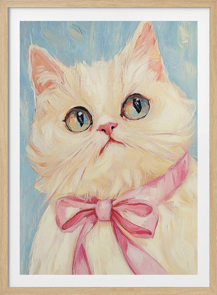 Rosa Schleife Weiße Katze | Poster