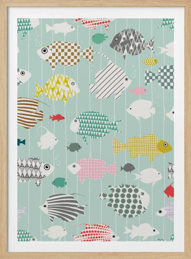 Frischer Fisch auf Minzmuster | Poster