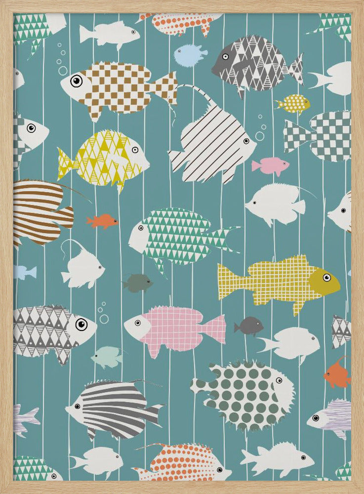 Frischer Fisch auf blaugrünem Muster | Poster