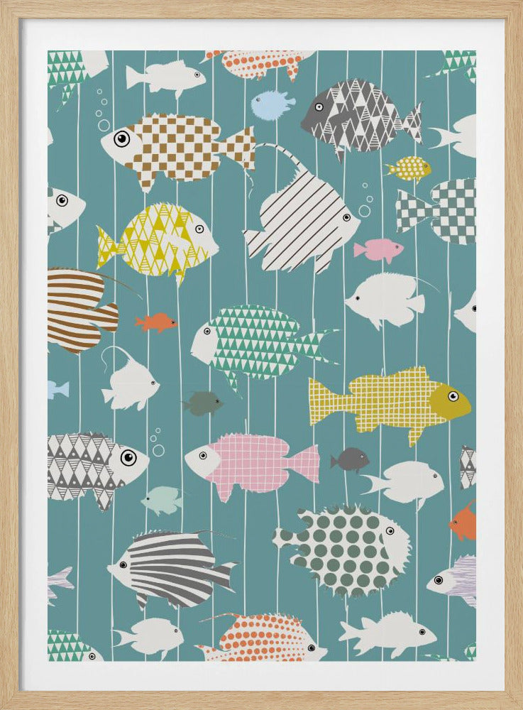 Frischer Fisch auf blaugrünem Muster | Poster