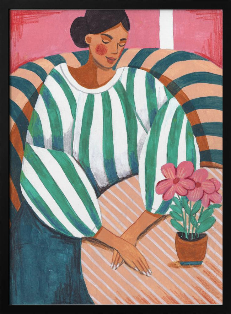 Woman in stripes in thought | Poster