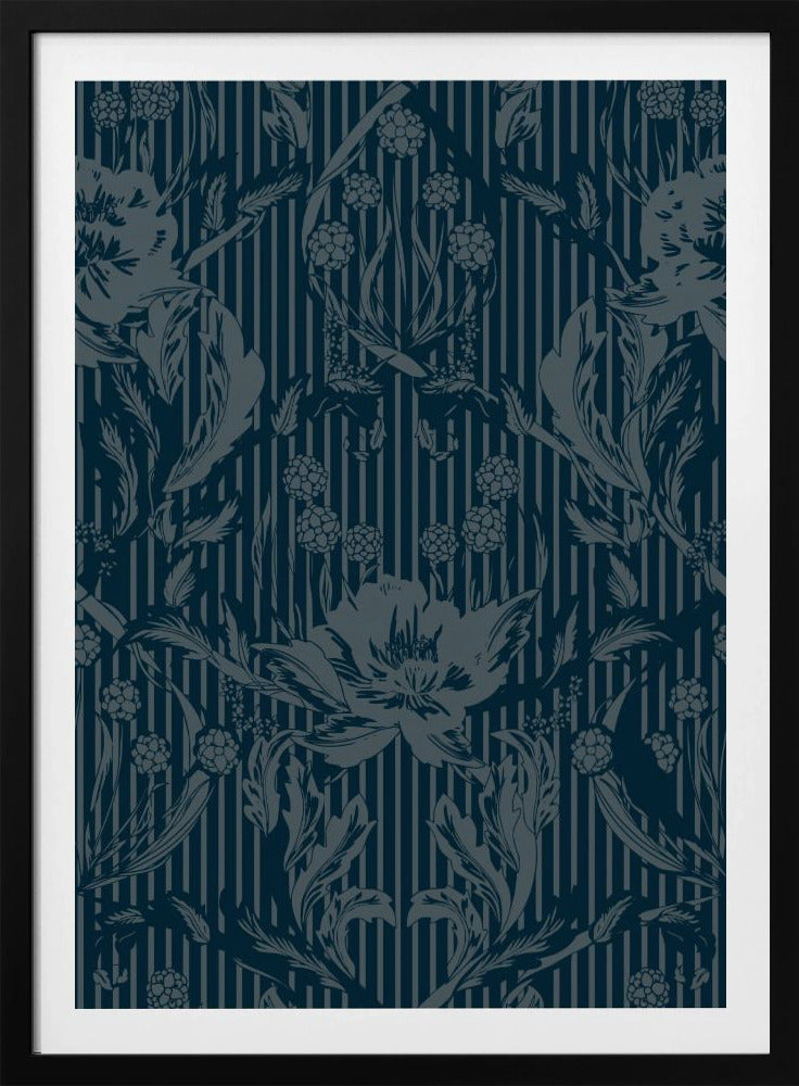 Floral Heritage Morris monochrome Streifen Mondschein blaues Muster | Poster
