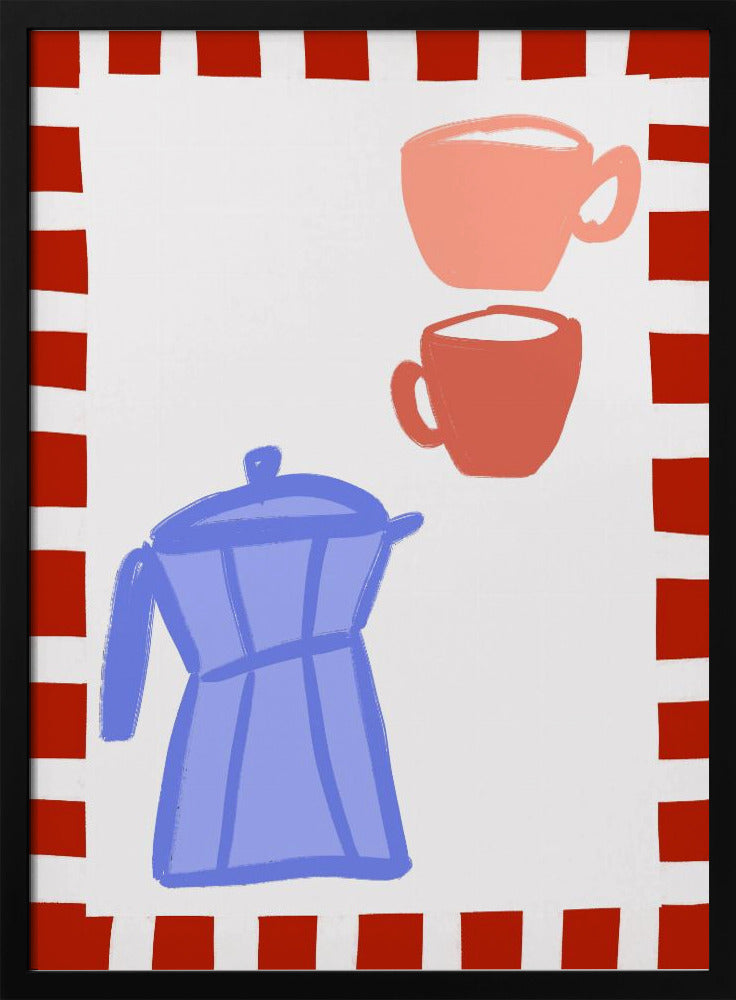 Minimalist Blue Coffee Pot and Two Pink Cups | Poster