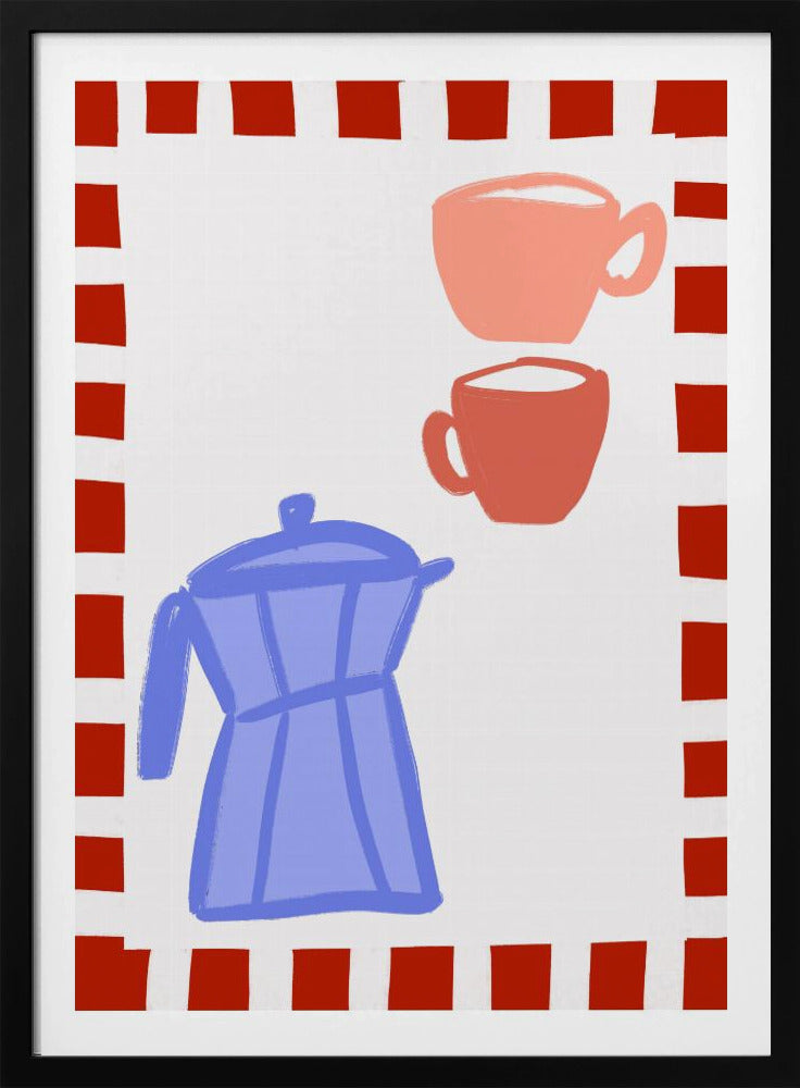 Minimalist Blue Coffee Pot and Two Pink Cups | Poster