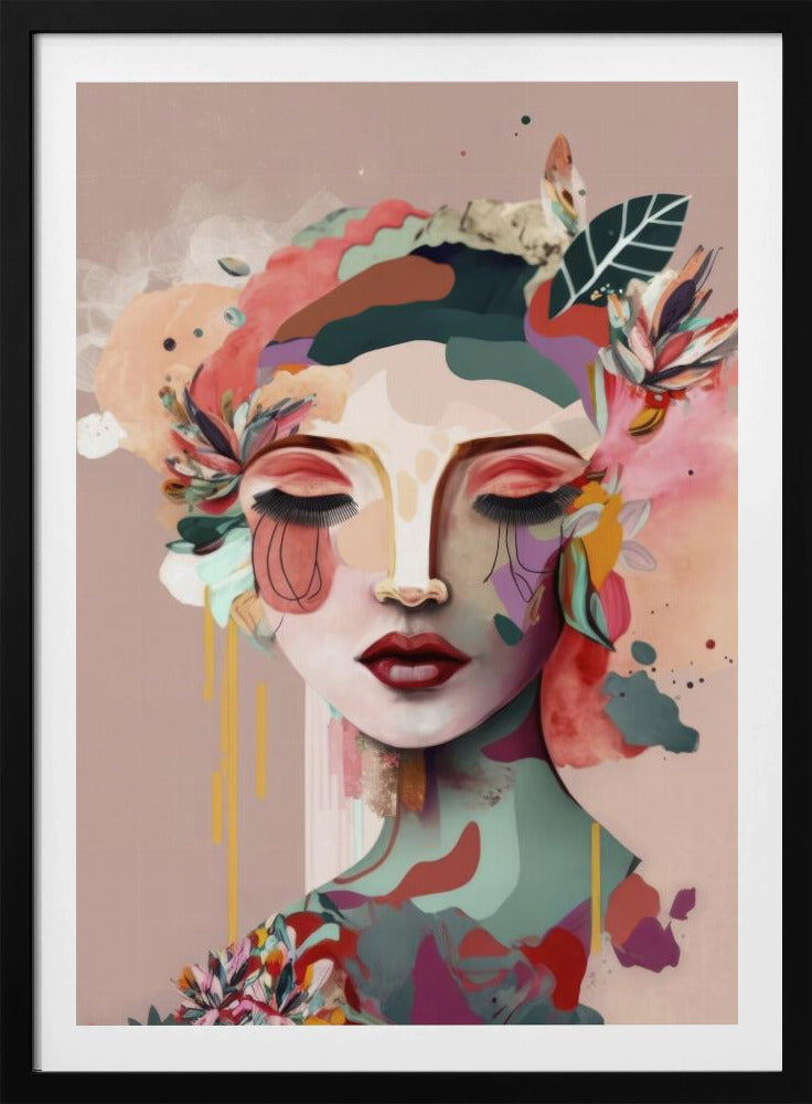 Frauengesichtsporträt mit floralen Elementen | Poster