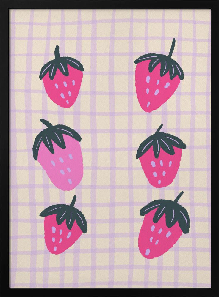 Abstrakte Erdbeeren auf einem Gittermuster | Poster