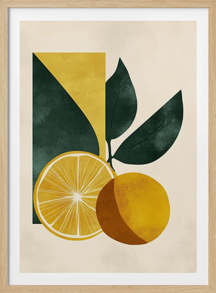 Gelbe Zitrone mit grünen Blättern Serenity | Poster