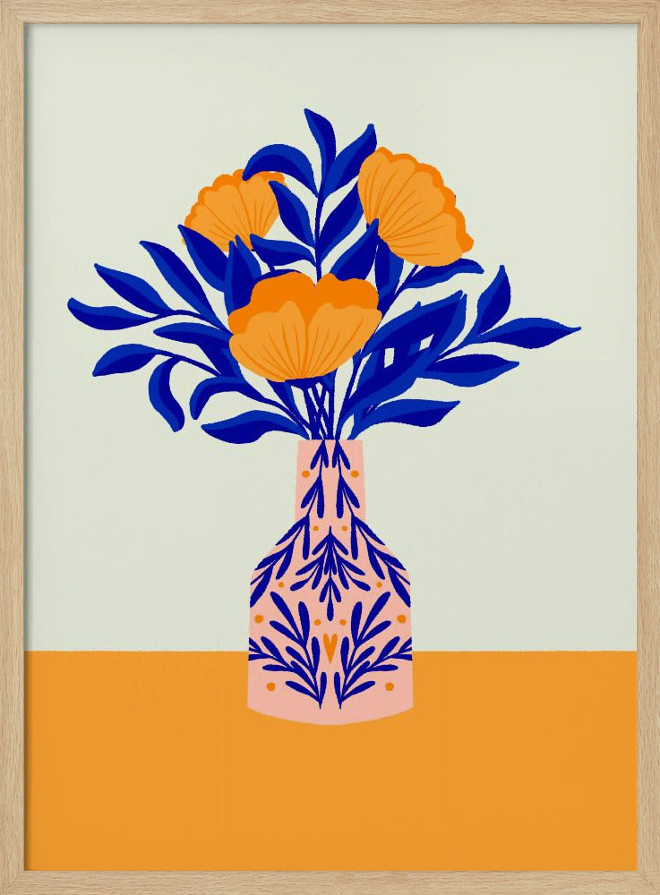Orangefarbene Mohnblumen in einer Vase | Poster