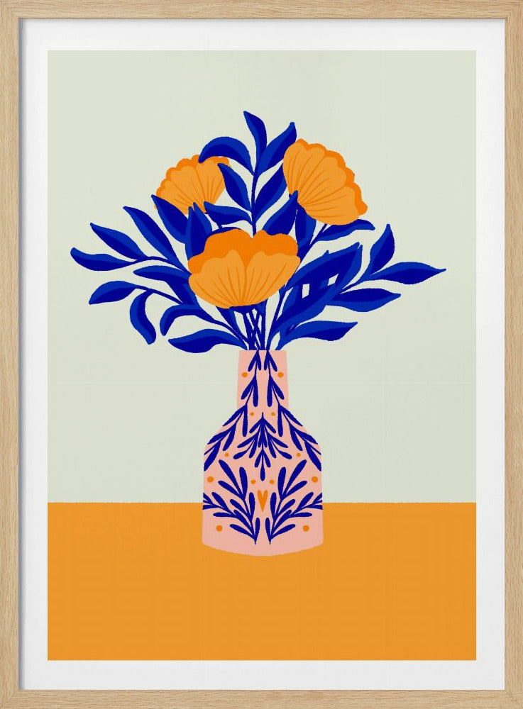 Orangefarbene Mohnblumen in einer Vase | Poster