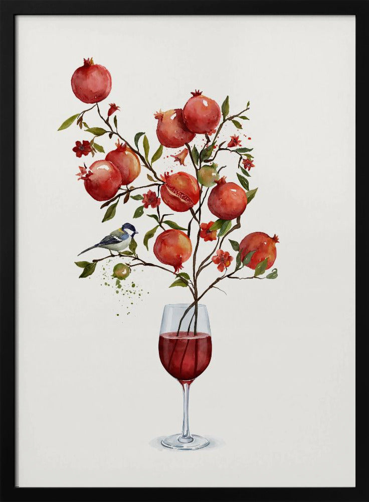 Granatapfel in einem Glas Wein | Poster