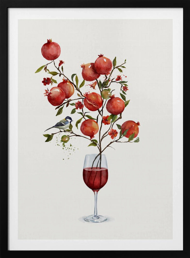 Granatapfel in einem Glas Wein | Poster