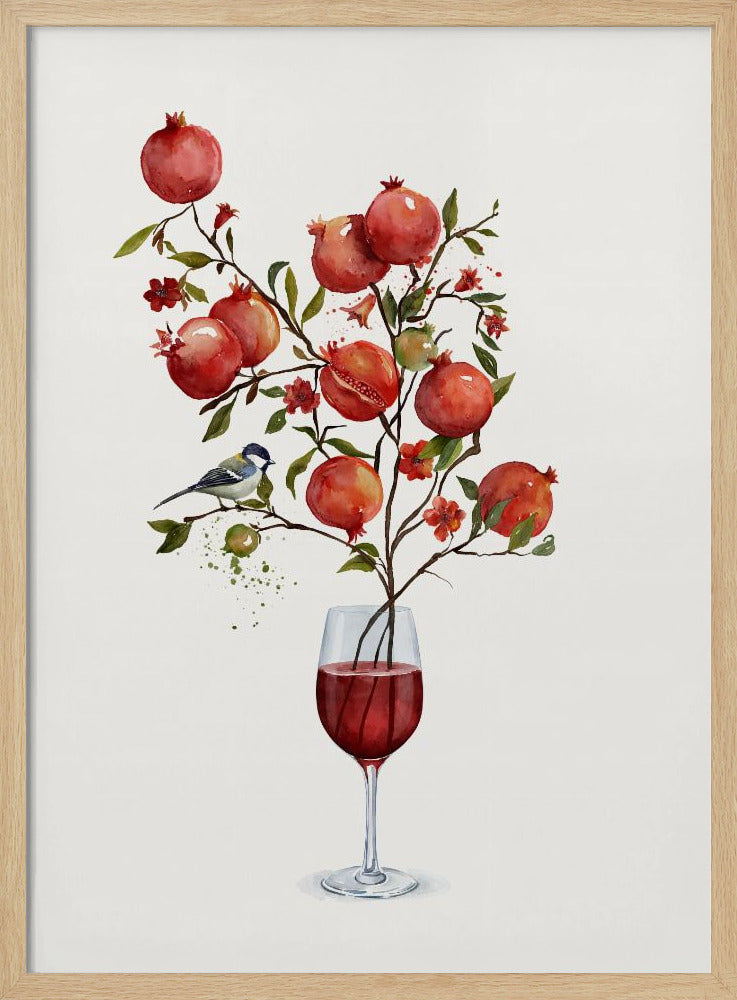 Granatapfel in einem Glas Wein | Poster
