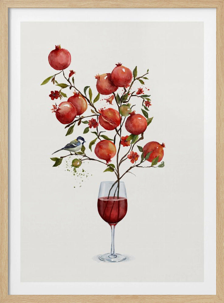 Granatapfel in einem Glas Wein | Poster