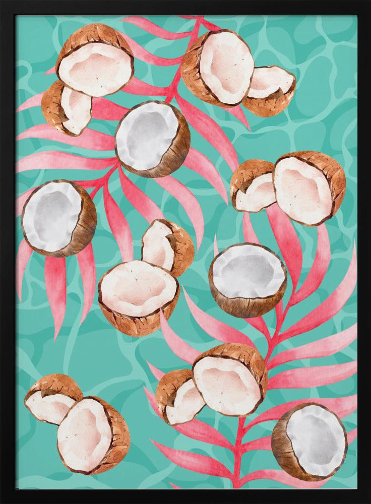 Pink Tropical Coconut &amp; Palm Leaves Aesthetic Pattern - Modern watercolor | Poster