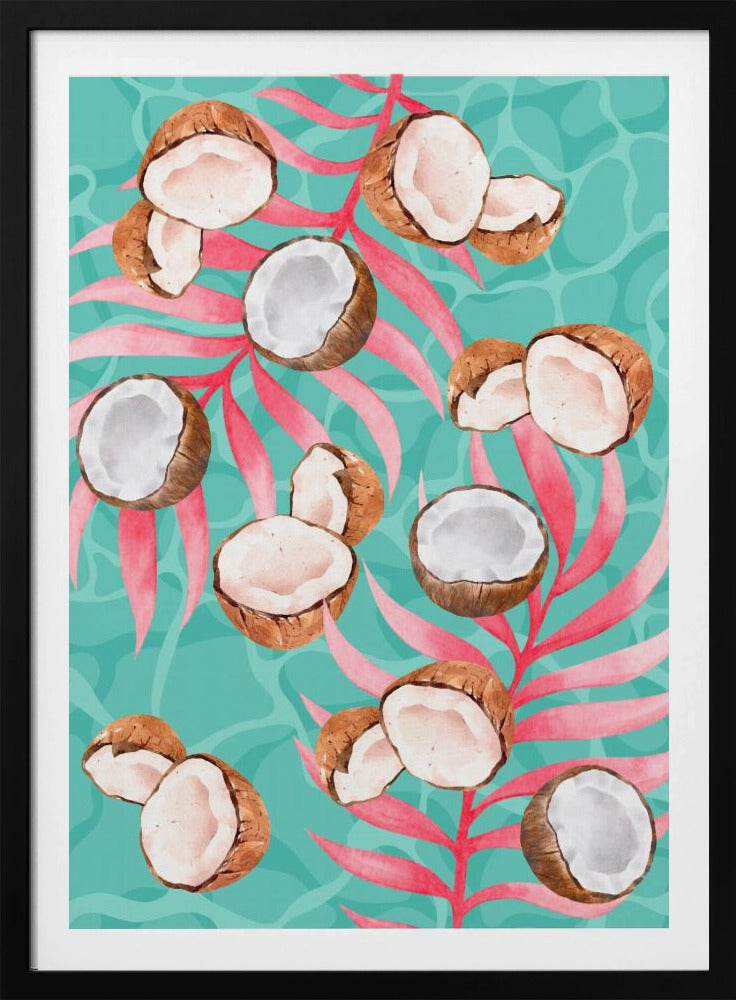 Pink Tropical Coconut &amp; Palm Leaves Aesthetic Pattern - Modern watercolor | Poster