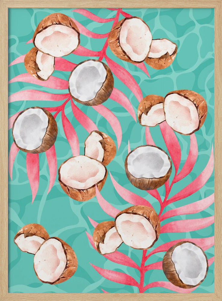 Pink Tropical Coconut &amp; Palm Leaves Aesthetic Pattern - Modern watercolor | Poster