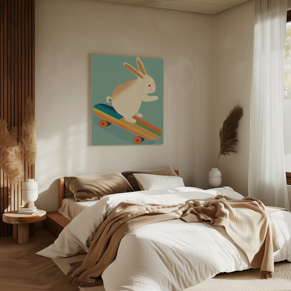 Skateboarding Hase | Leinwand
