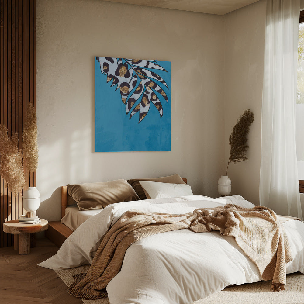 Blaues Tierblatt mit Leopardenmuster | Leinwand