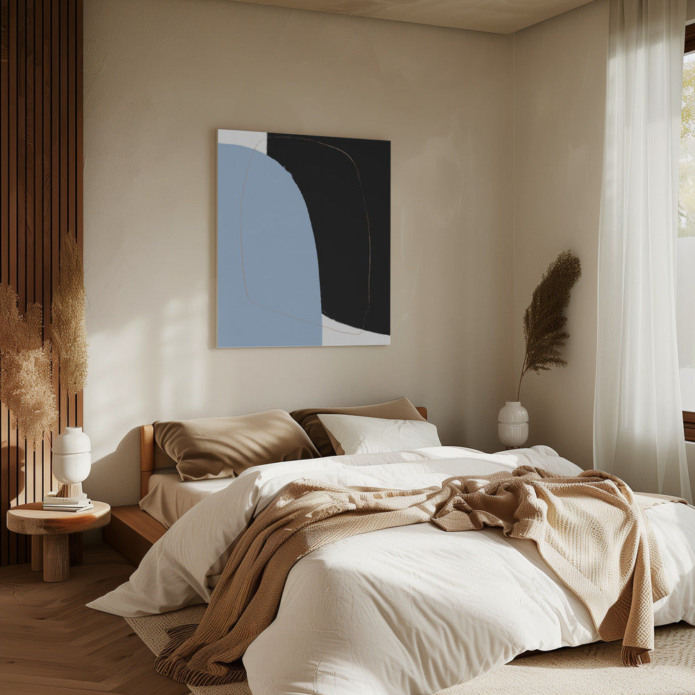 Überlappende schwarze und blaue Formen | Leinwand