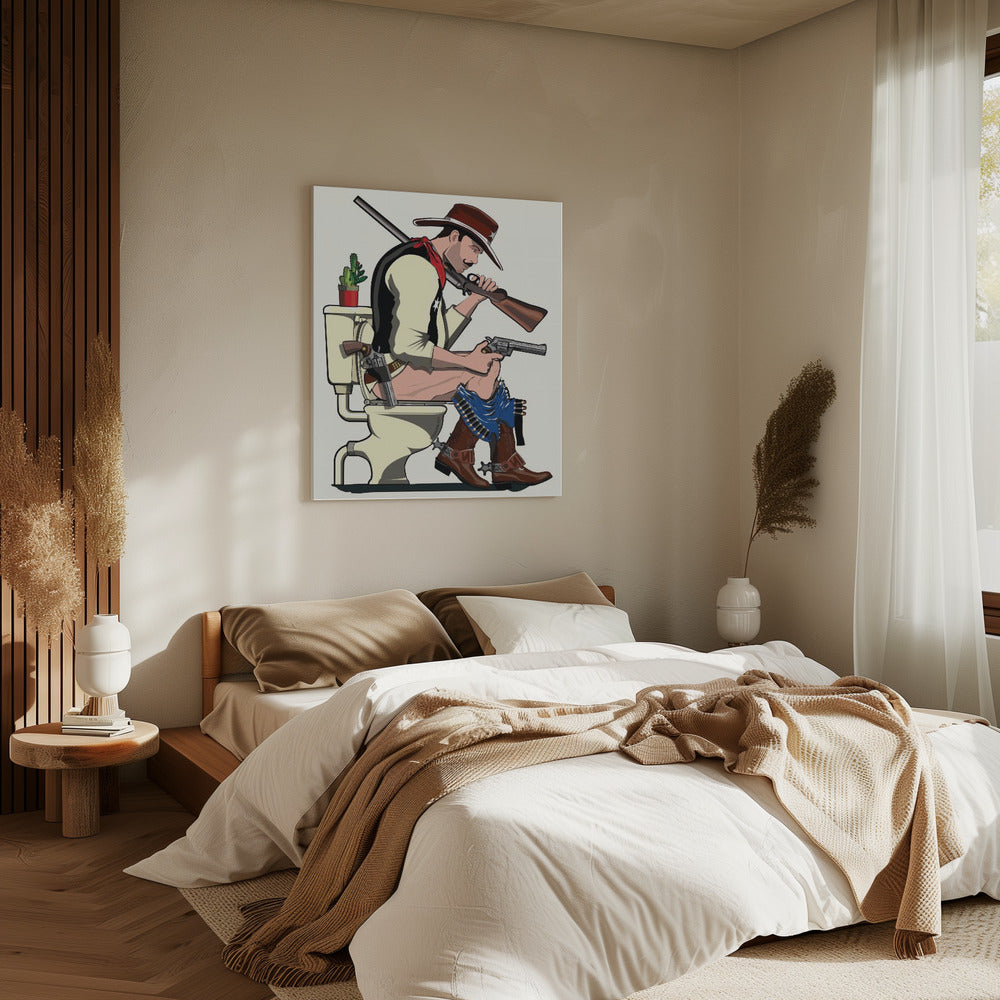 Cowboy auf der Toilette | Leinwand