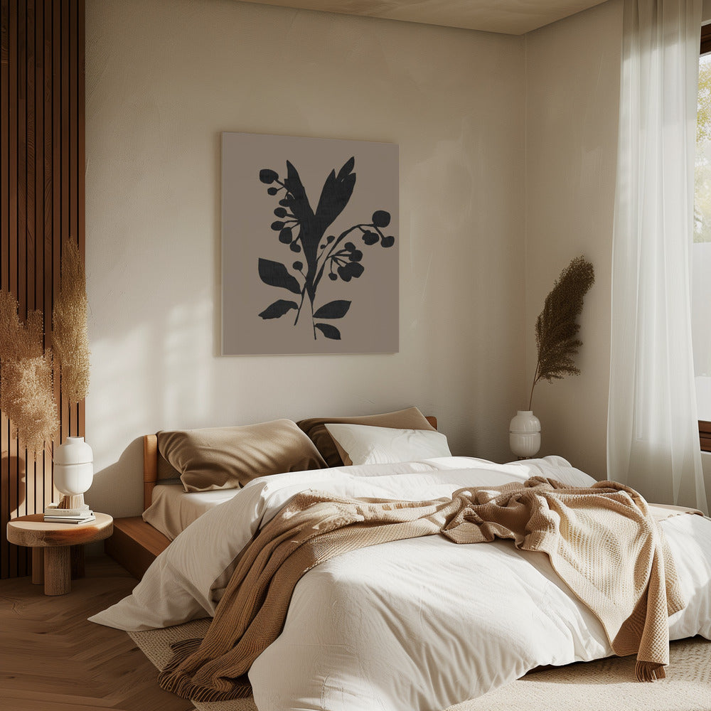 Schwarze Blumenknospen Moderne Botanische Silhouette | Leinwand